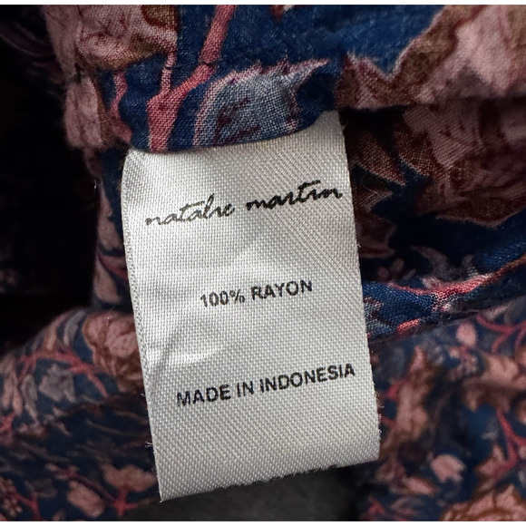 Natalie Martin top floral in shades of blue, pink,brown 3/4 Sleeve tie cuff XS - Picture 5 of 8